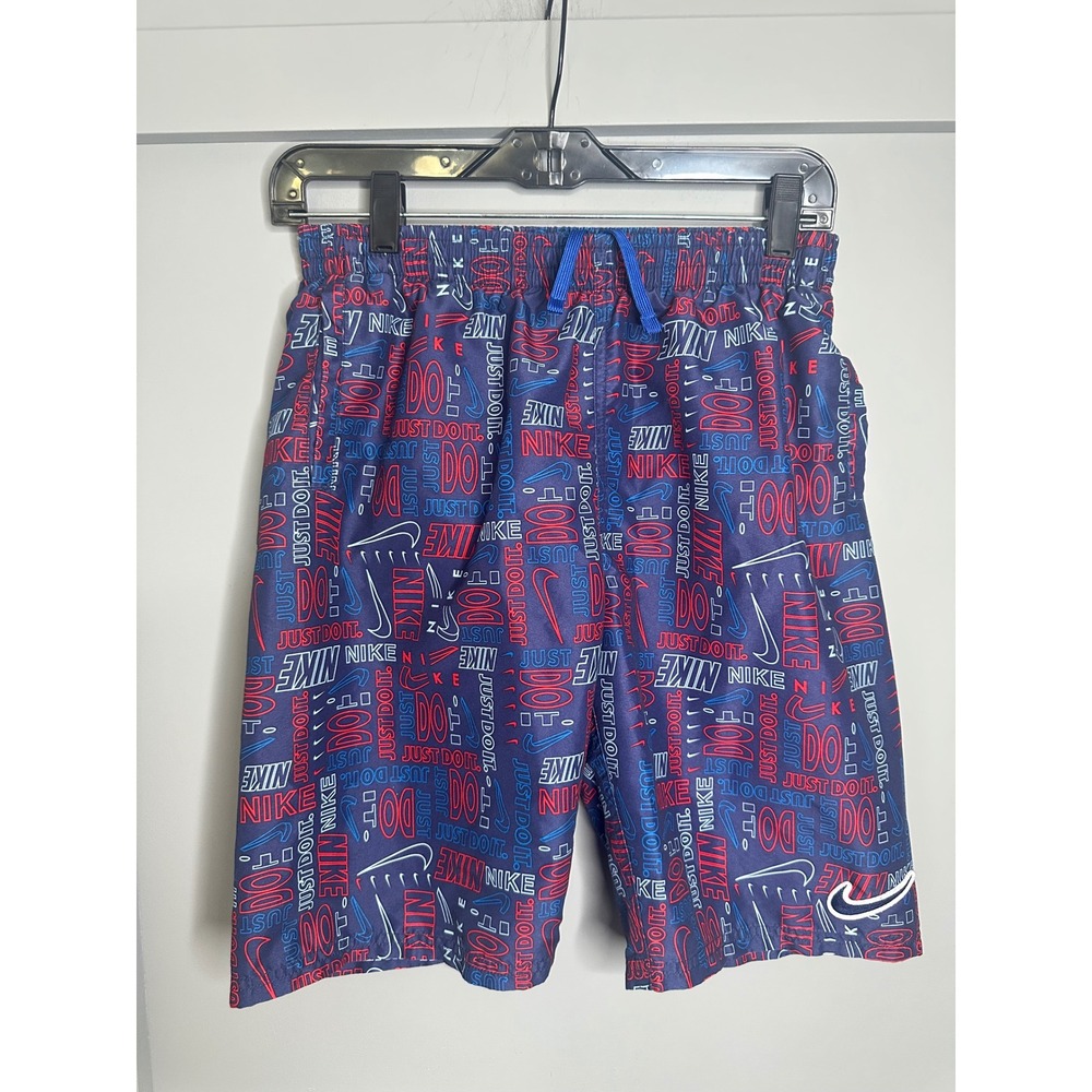 Nike Men's Swim Trunks Shorts Blue Red Just Do It Logo Print‎ Elastic Waist XL